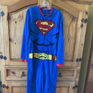 Mens Superman blue red yellow fleece one piece pajamas - size Small